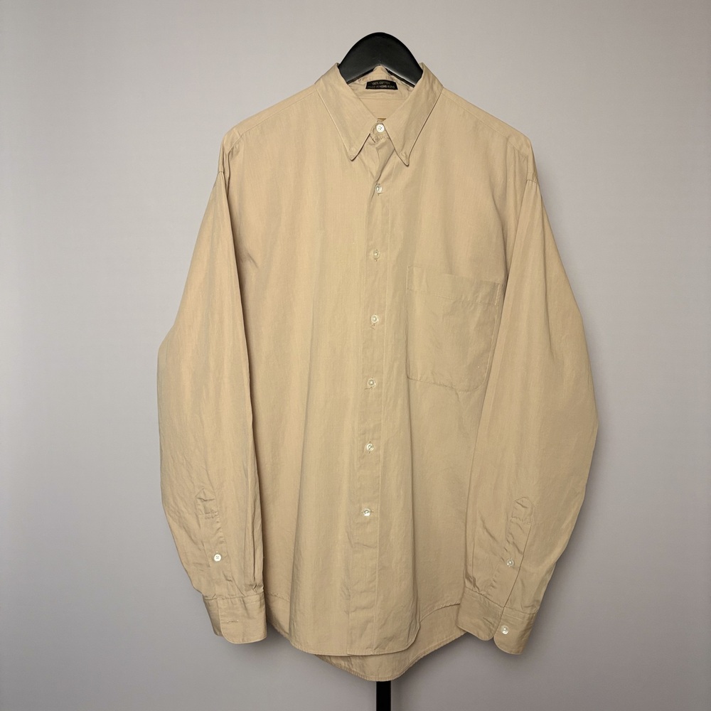 Donna Karan Vintage 100% Cotton Tan Button-Up Shirt Size XL Long Sleeve